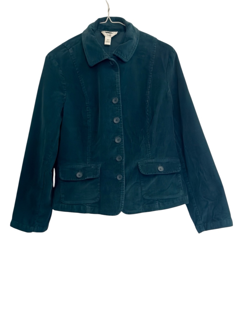 Talbots Petite Teal Corduroy Blazer Jacket Size 14P Button Front Pockets